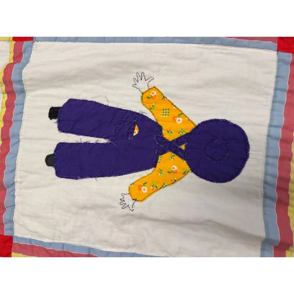 Vintage Handmade Sunbonnet Sue Overall Sam Applique Quilt Multi Color 86x68